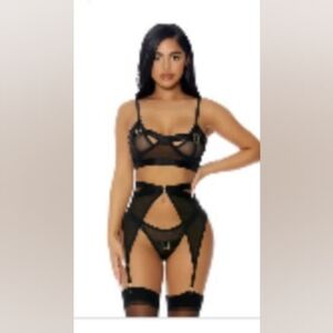 Forplay Black Mesh Lingerie Set